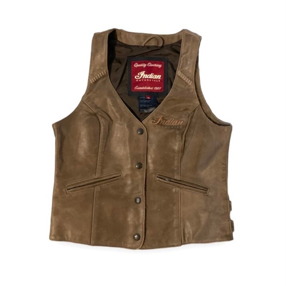 Vintage Indian Motorcycle Brown Leather Vest Women’s XS
